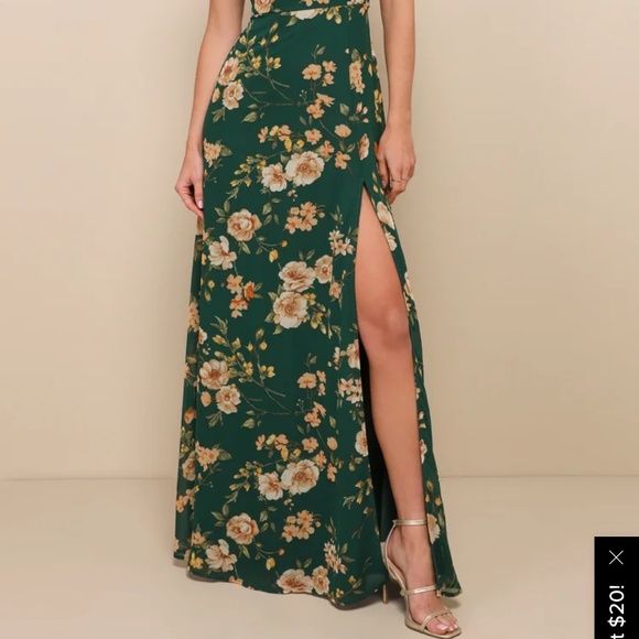 Lulus Elegant Admiration Emerald Green Floral One-shoulder Maxi Dress - Size S - Picture 3 of 4